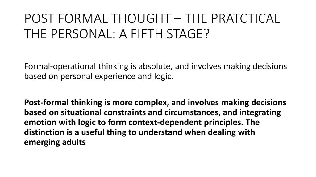 Post formal operational thinking online